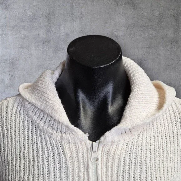 Moon & Madison Sweater Womens Large White Cropped Zip Hoodie Knit Distressed - Picture 3 of 11